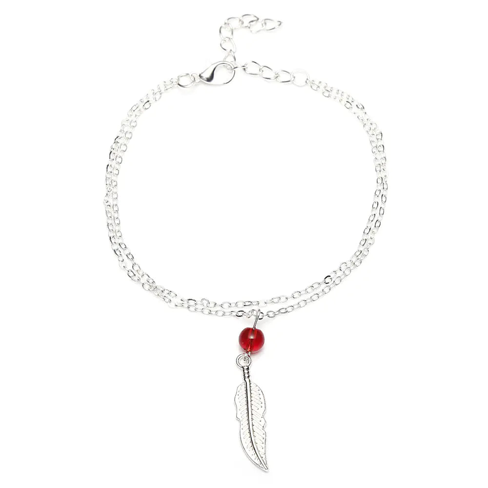Crystal Bead Feather Anklet - Stylish Summer Accessory