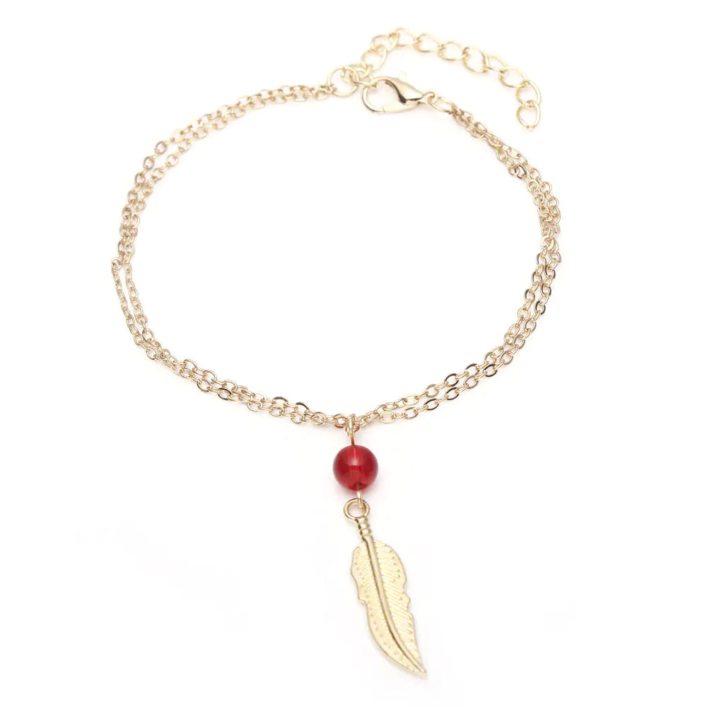 Crystal Bead Feather Anklet - Stylish Summer Accessory
